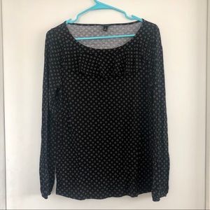 Ann Taylor Ruffle Polka Dot Scoop Neck Shirt